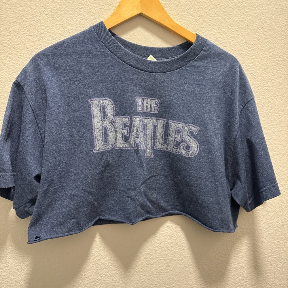 Blue Distressed Beatles Shirt Cropped